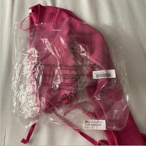 NWT Lulu’s Pink Ribbed Knit Wrapped Waist Crop Top - Picture 12 of 12